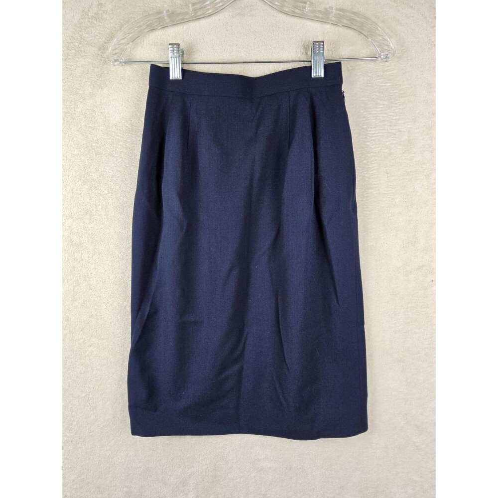 Christian Dior Women's 100% Wool Lined Tulip Back Skirt Navy Japan Size S